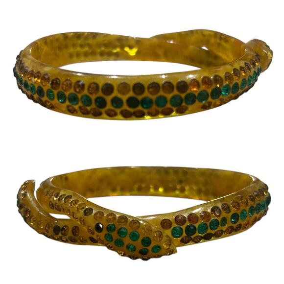 Art Deco 1920s Celluloid Rhinestone Snake Bracelet Coiled Snake Bangle - - Picture 3 of 6